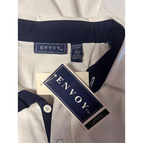 Vintage-Style Envoy Men White & Navy Polo Shirt W/ Front Pockets Large Deadstock - Picture 10 of 14